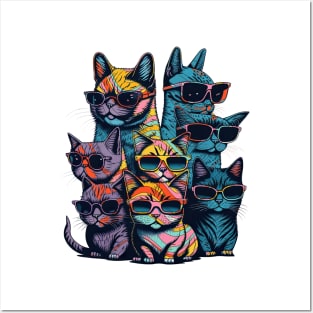 Psychedelic Cats in Glasses Posters and Art